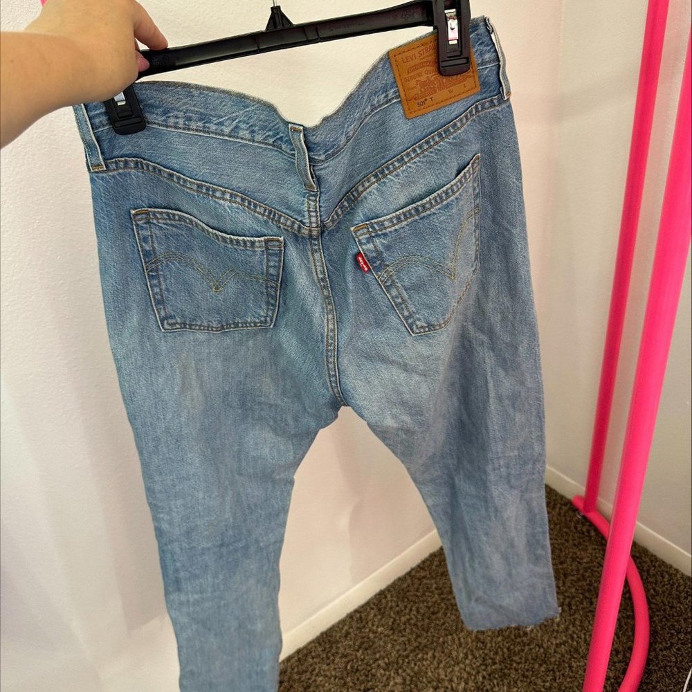 LEVIS SLIM TAPER BLUE RIPPED MID RISE DISTRESSED SIZE - Picture 3 of 6
